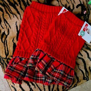 Pet Holiday Dress Sweater Dog or Cat Red Plaid New xs sm New!